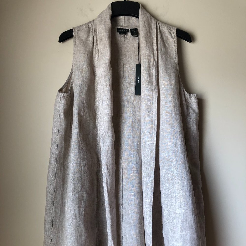 TAHARI OPEN FRONT LINEN DUSTER CARDIGAN